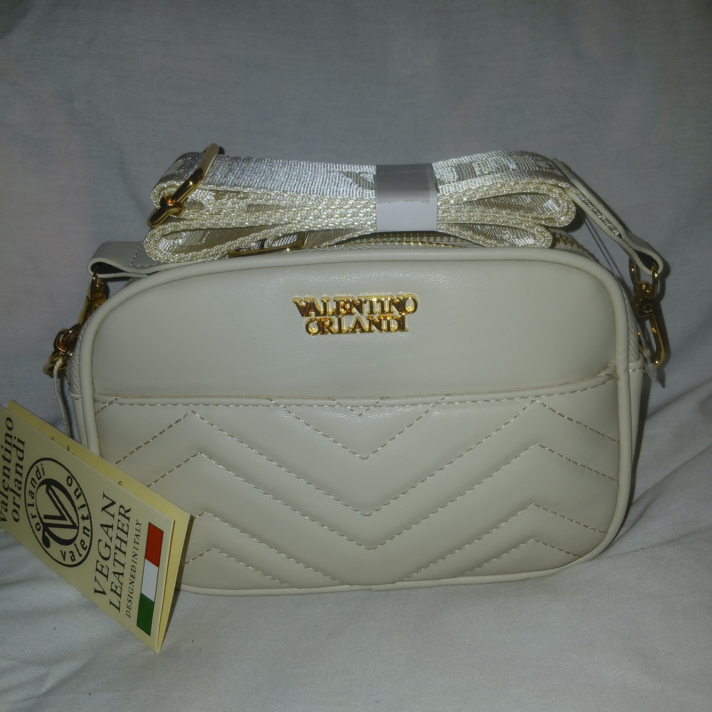 Valentino Orlandi Vegan Leather Crossbody Bag In Bone